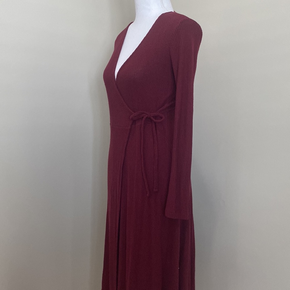 Burgundy Tie-Wrap Sweater Dress - Picture 4 of 8